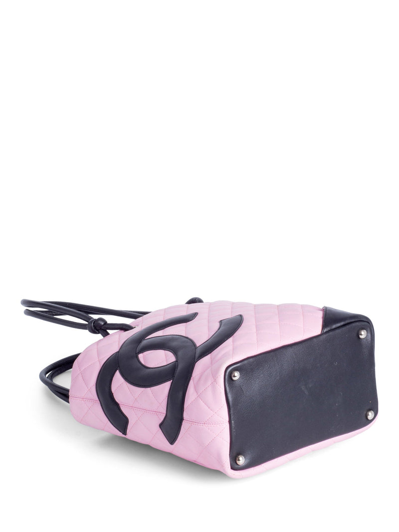 CHANEL CC Logo Quilted Leather Cambon Tote MM Pink-designer resale