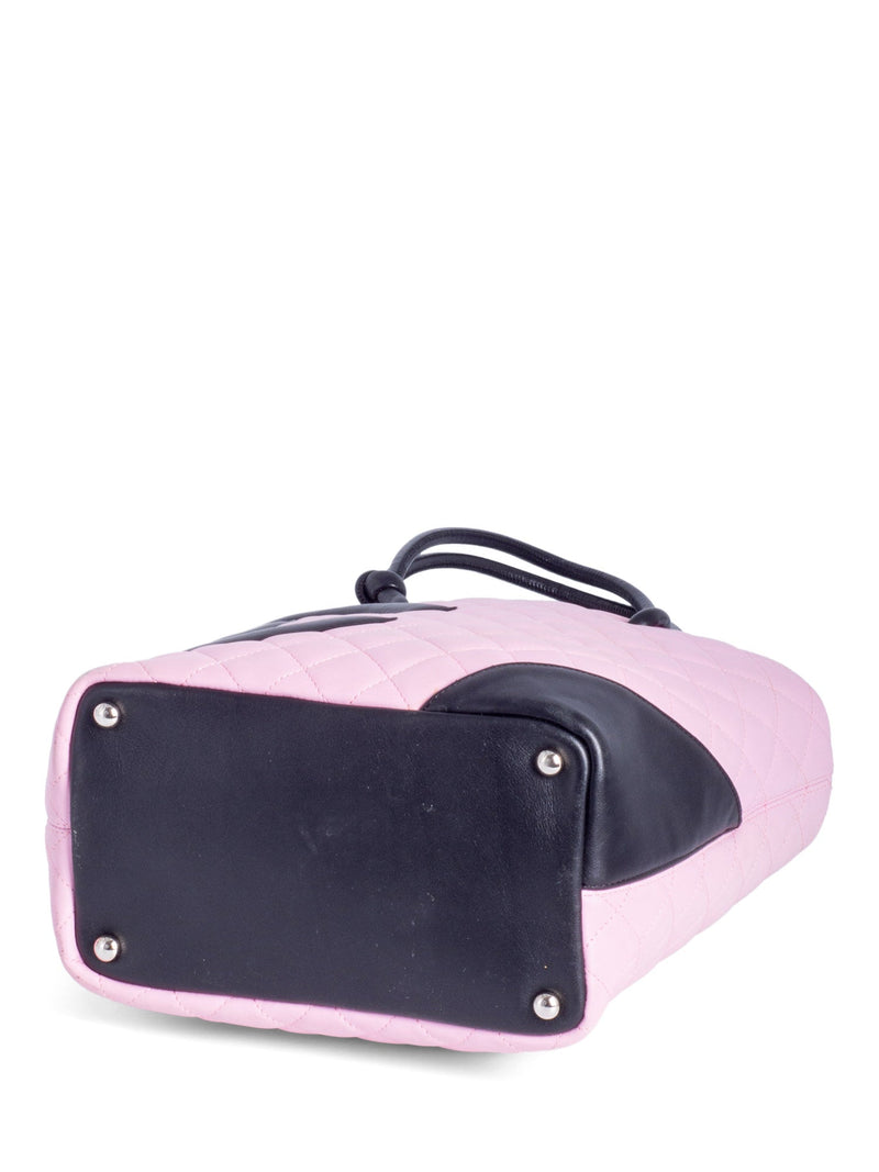 CHANEL CC Logo Quilted Leather Cambon Tote MM Pink-designer resale