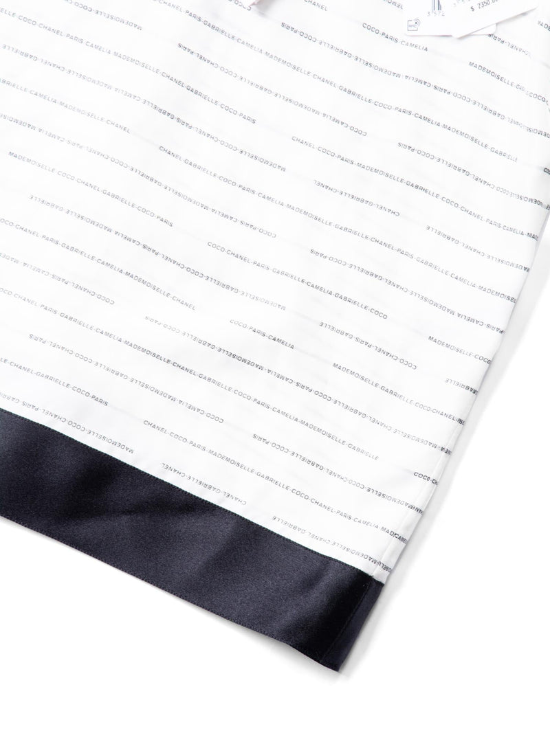 CHANEL CC Logo Silk Blouse Black White-designer resale