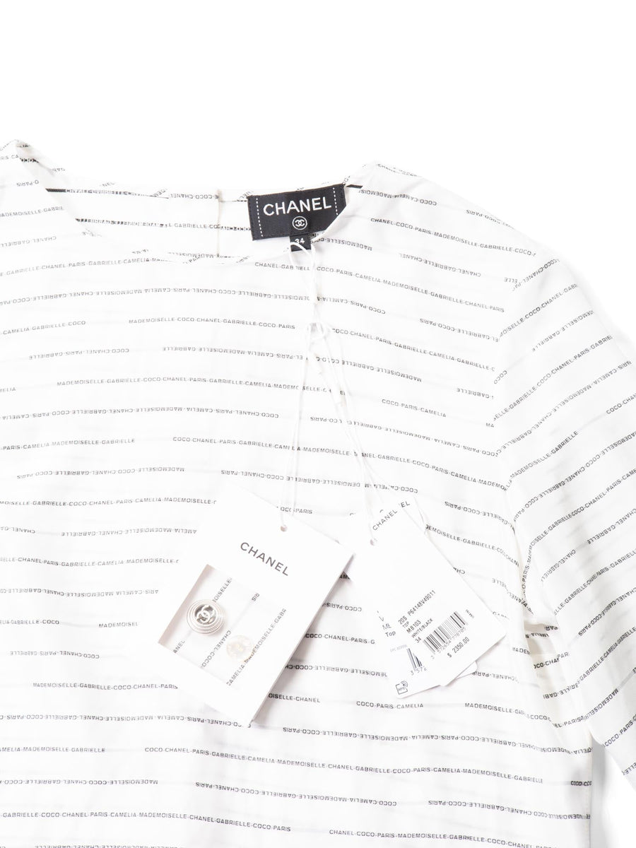CHANEL CC Logo Silk Blouse Black White