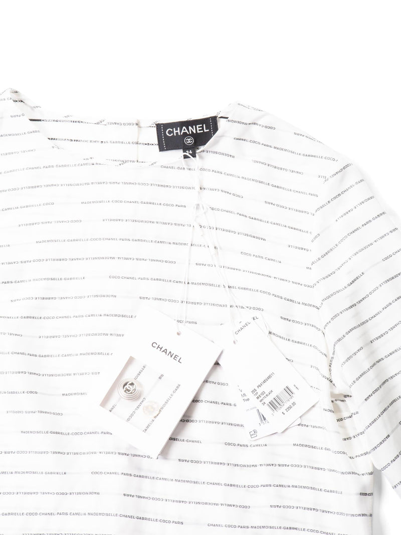 CHANEL CC Logo Silk Blouse Black White-designer resale