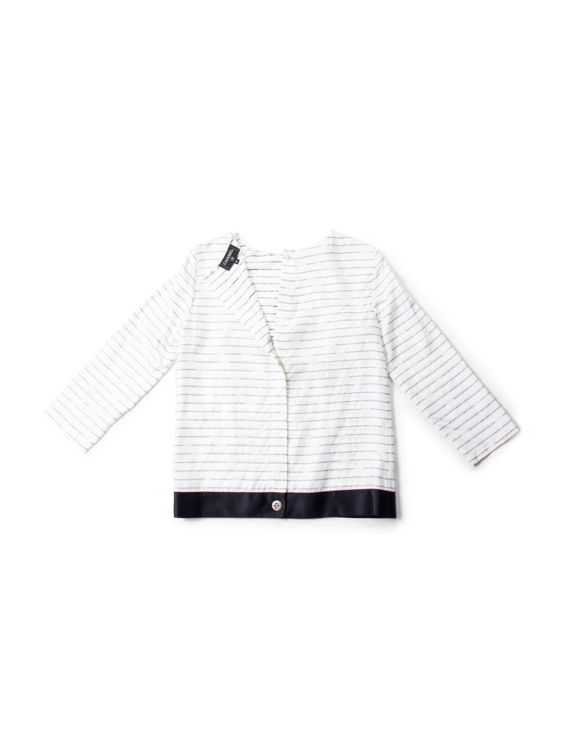 CHANEL CC Logo Silk Blouse Black White-designer resale