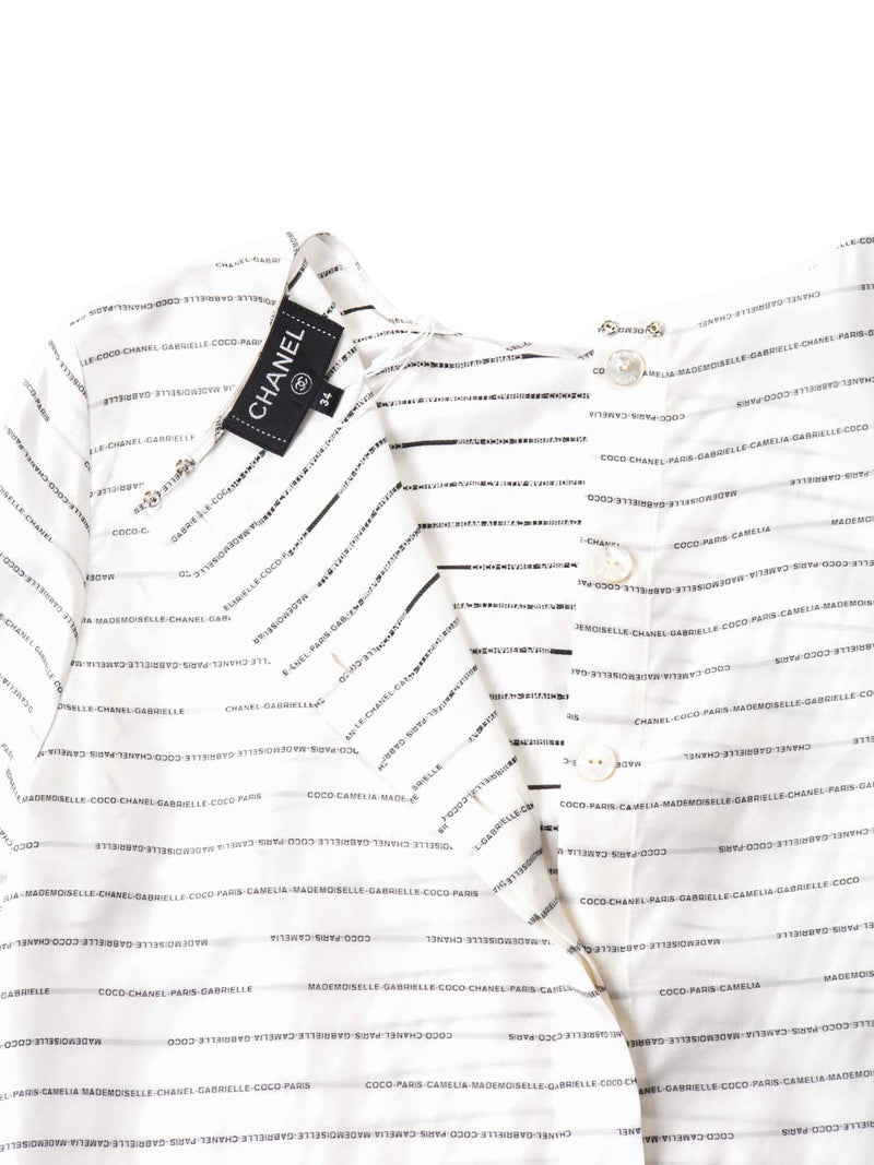 CHANEL CC Logo Silk Blouse Black White-designer resale
