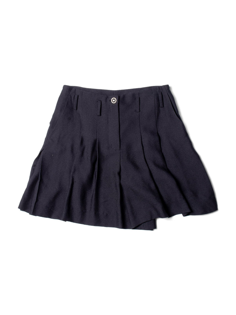 CHANEL CC Logo Silk Pleated Shorts Black-designer resale