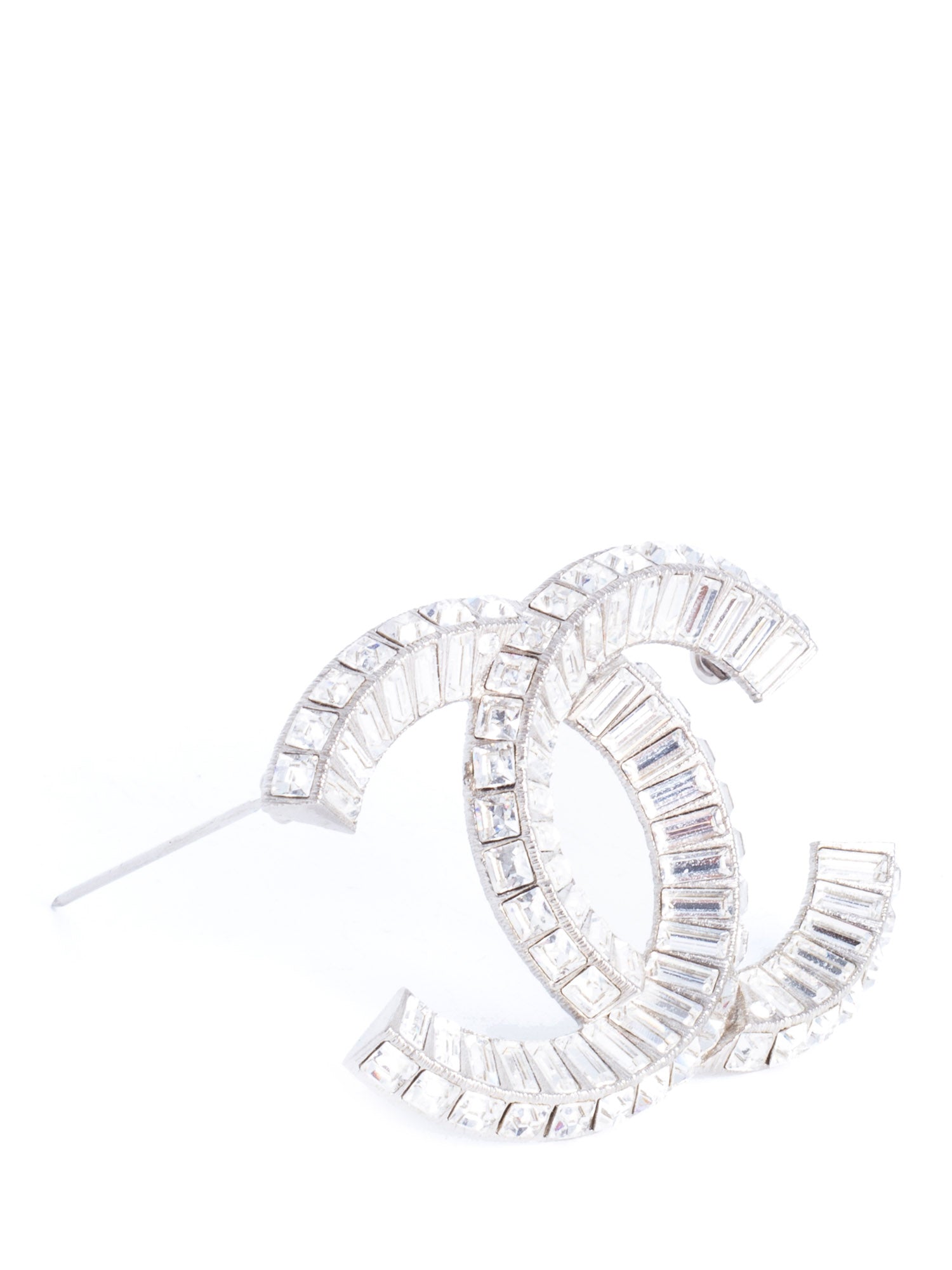 CHANEL CC Logo Swarovski Crystal Large Brooch Pin Silver-designer resale