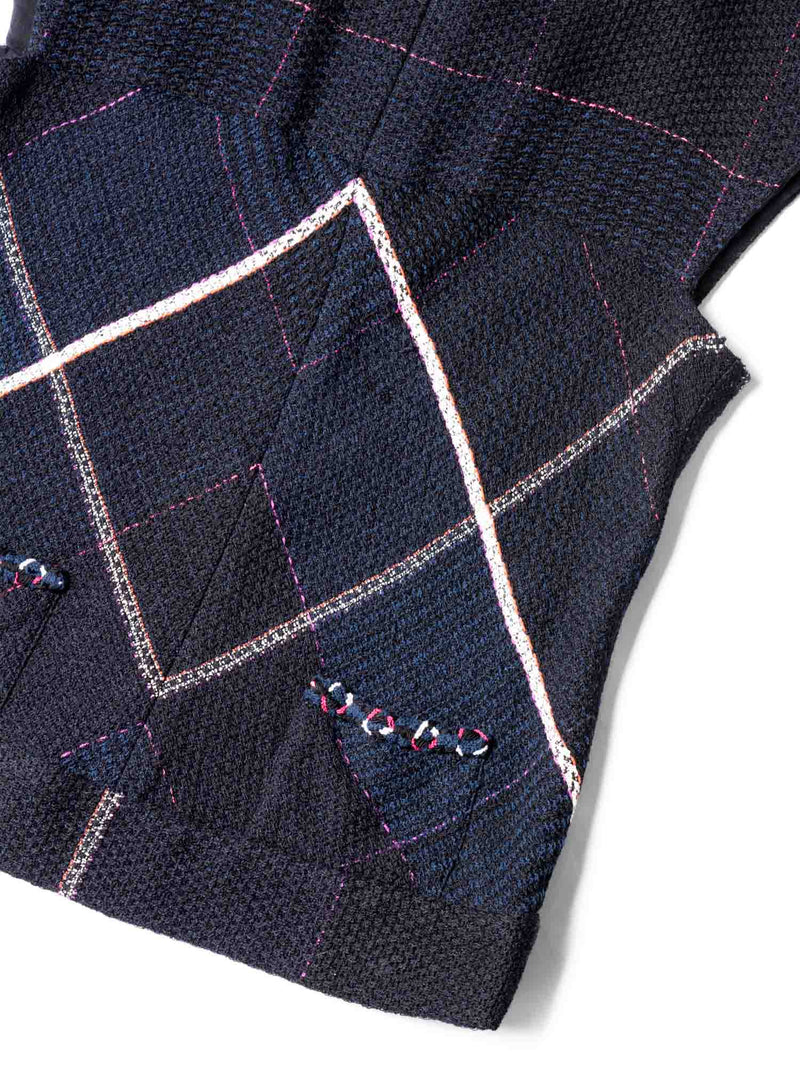 CHANEL CC Logo Tweed Fringe Top Black Navy Blue-designer resale