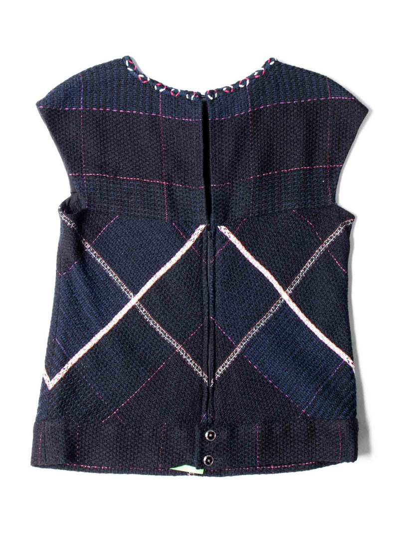 CHANEL CC Logo Tweed Fringe Top Black Navy Blue-designer resale