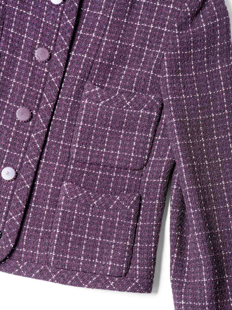 CHANEL CC Logo Tweed Sparkly Fitted Jacket Burgundy-designer resale