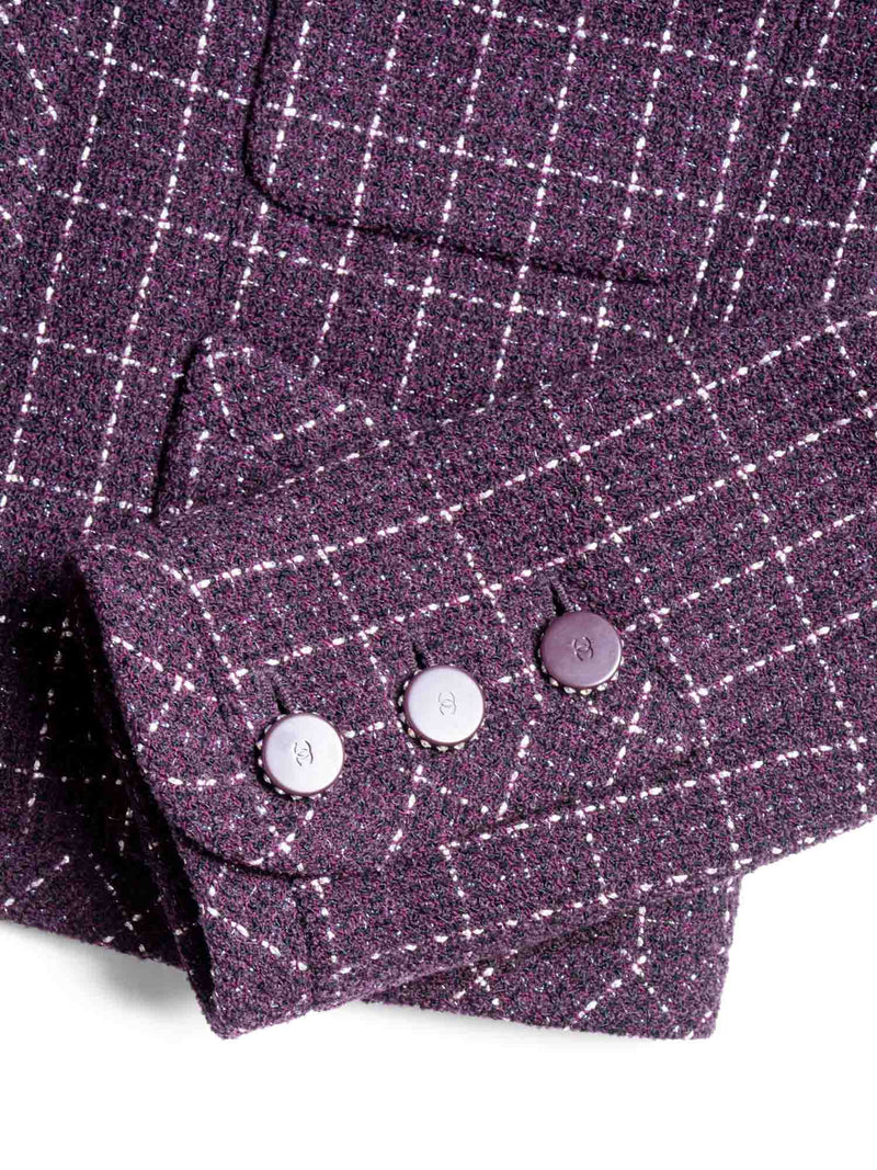 CHANEL CC Logo Tweed Sparkly Fitted Jacket Burgundy-designer resale