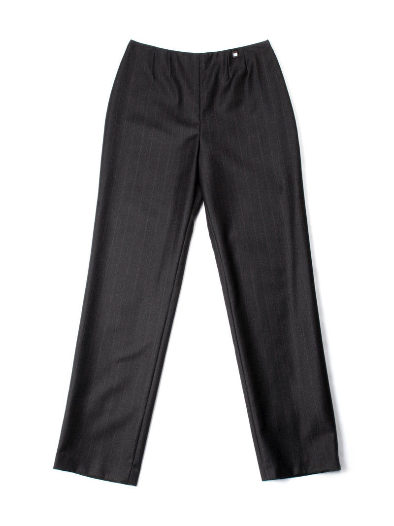 CHANEL CC Logo Wool Cashmere High Waisted Pants Brown-designer resale