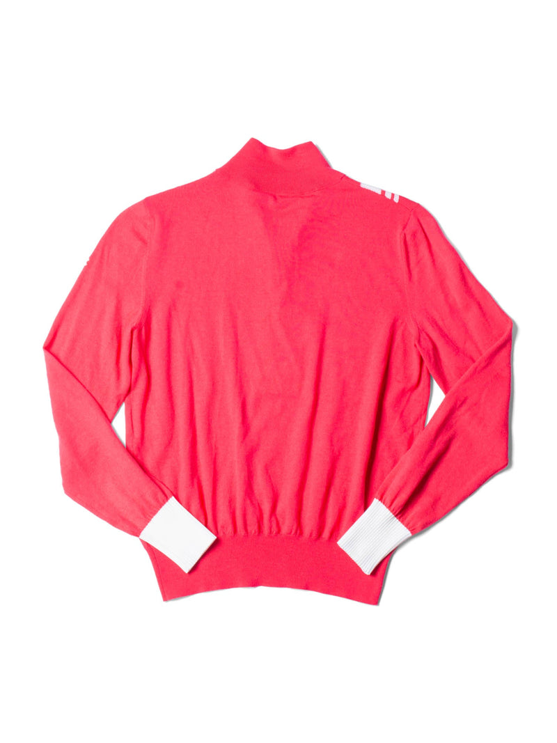 CHANEL CC Logo Wool Chevron Sweater Pink White-designer resale