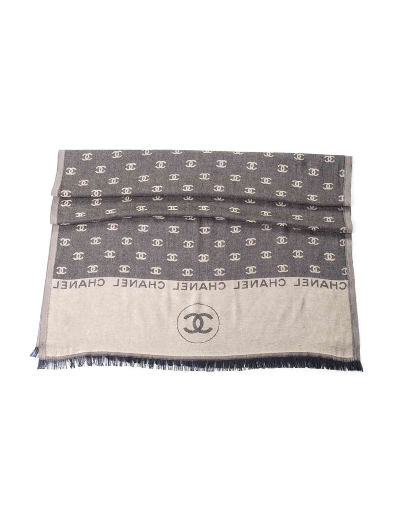 CHANEL Cashmere CC Logo Fringe Shawl Brown-designer resale