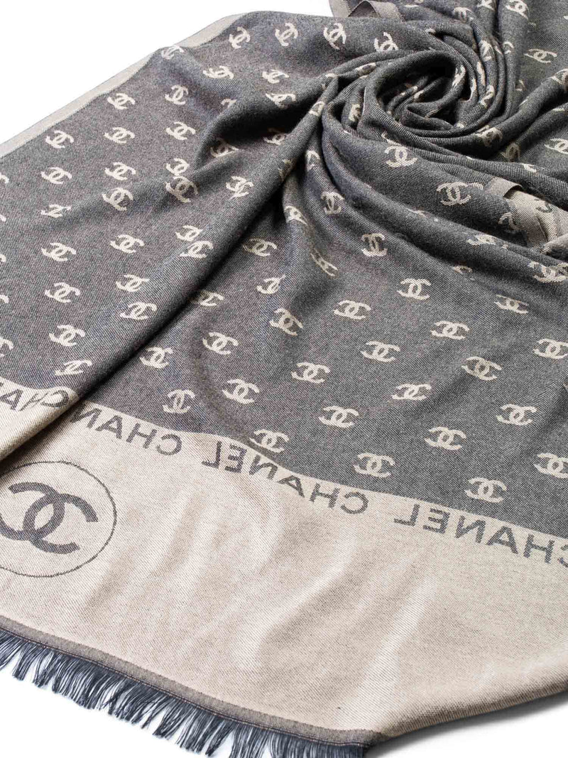 CHANEL Cashmere CC Logo Fringe Shawl Brown-designer resale