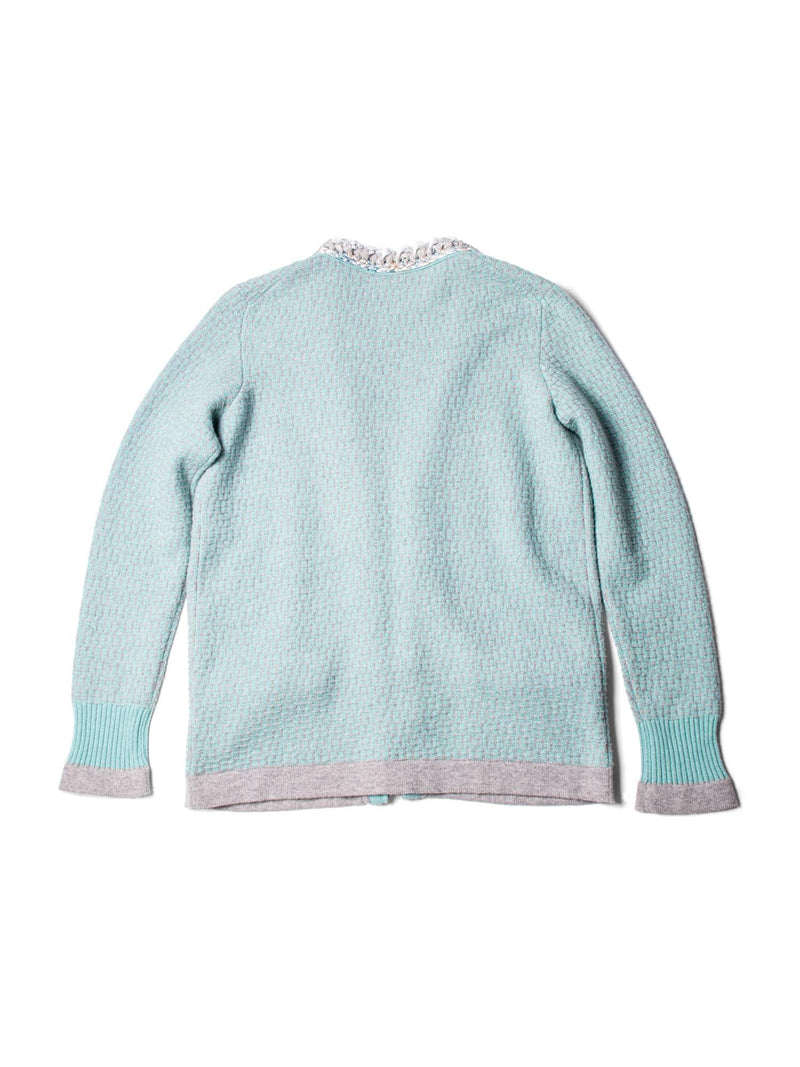 CHANEL Cashmere Lurex Tweed Chain Cardigan Aqua Grey-designer resale