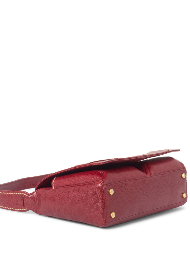 CHANEL Caviar Leather CC Logo Flap Hobo Bag Red-designer resale