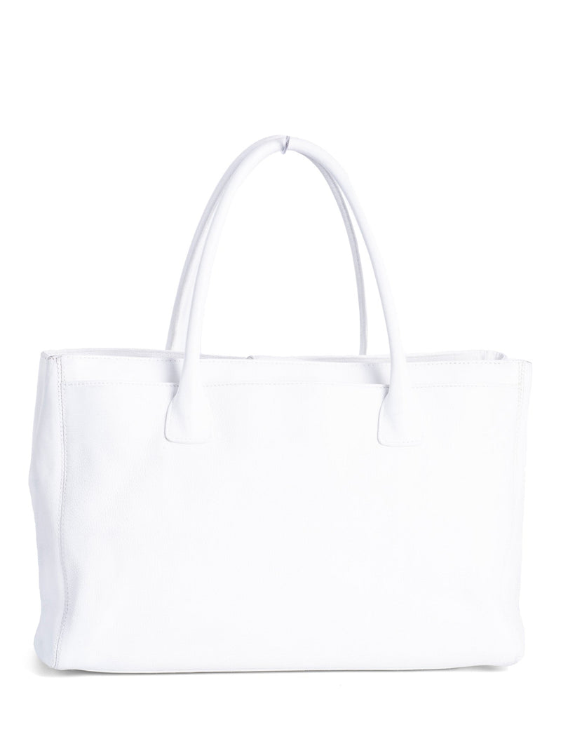 CHANEL Caviar Leather Cerf Executive Shopper Tote White Silver-designer resale