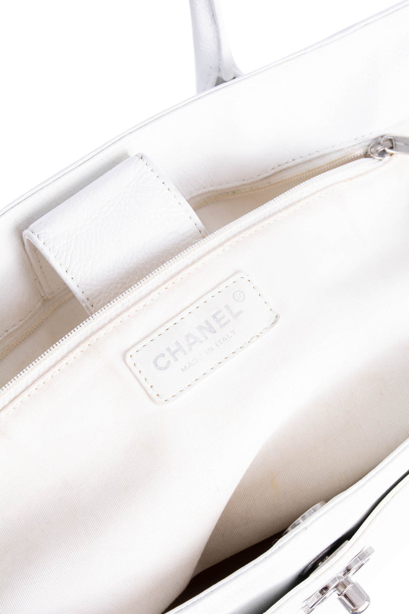 CHANEL Caviar Leather Cerf Executive Shopper Tote White Silver-designer resale