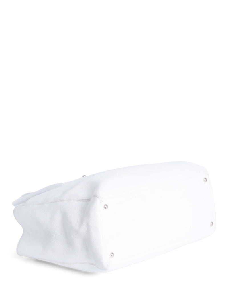 CHANEL Caviar Leather Cerf Executive Shopper Tote White Silver-designer resale