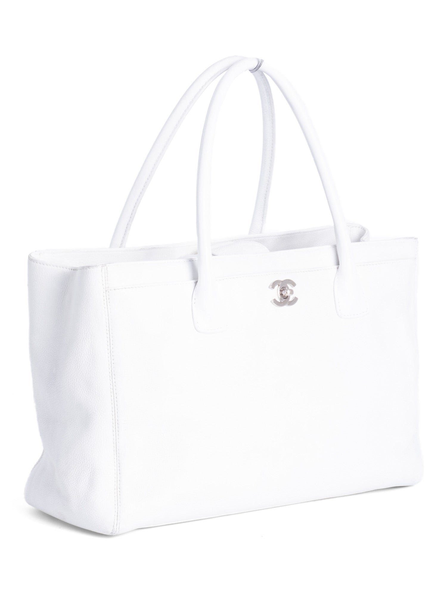 CHANEL Caviar Leather Cerf Executive Shopper Tote White Silver-designer resale