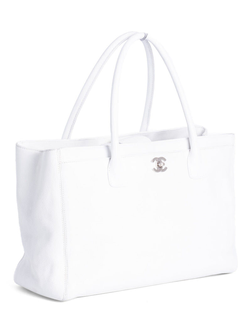 CHANEL Caviar Leather Cerf Executive Shopper Tote White Silver-designer resale
