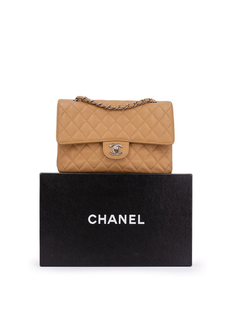 CHANEL Caviar Quilted Medium Double Flap Bag Beige-designer resale