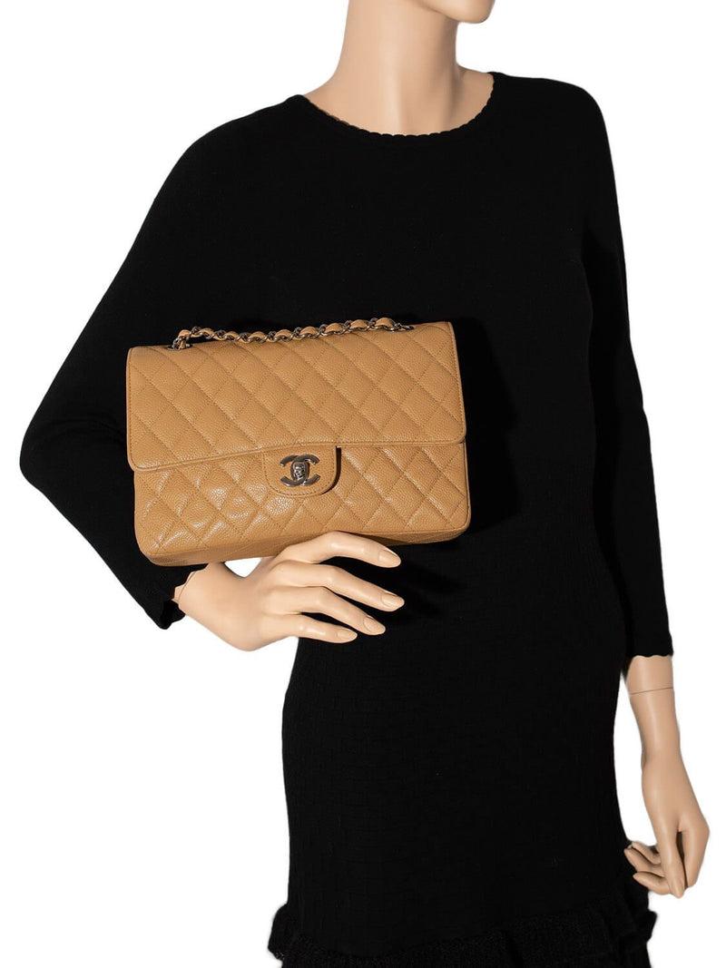 CHANEL Caviar Quilted Medium Double Flap Bag Beige-designer resale