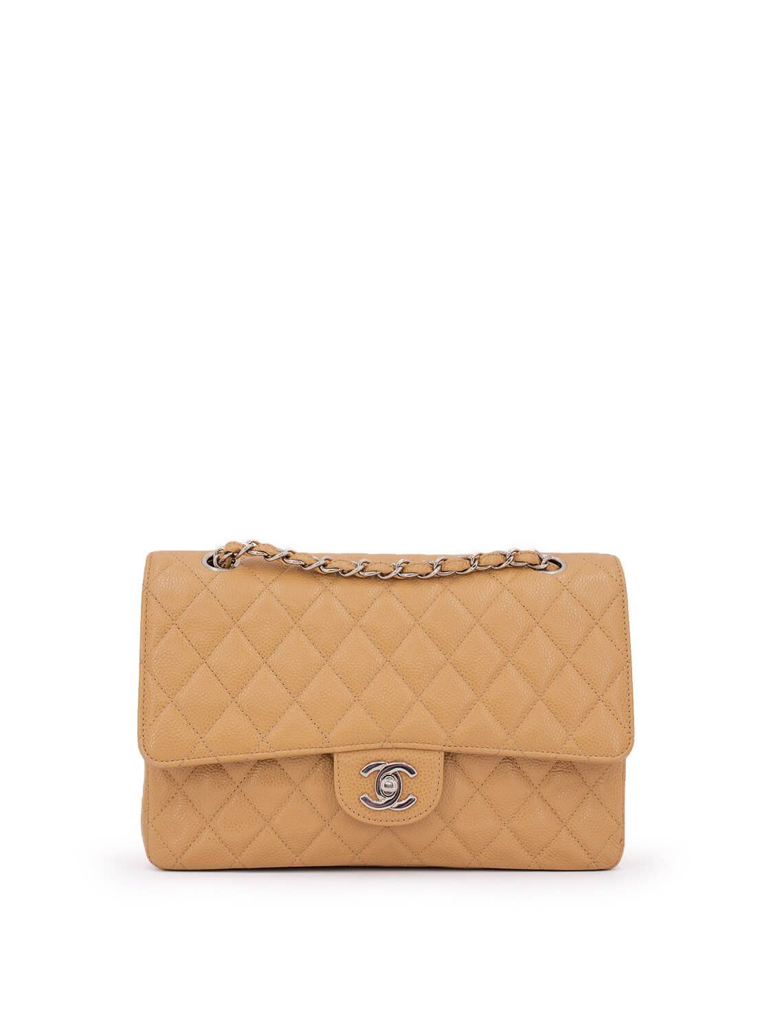 CHANEL Caviar Quilted Medium Double Flap Bag Beige-designer resale