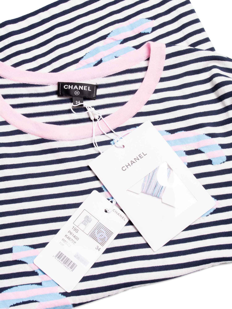 CHANEL Cotton CC Logo Stripe La Pausa Top Blue Pink-designer resale