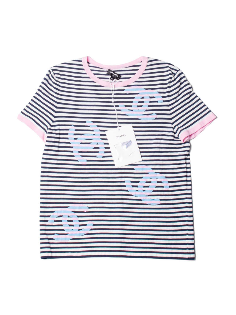 CHANEL Cotton CC Logo Stripe La Pausa Top Blue Pink-designer resale
