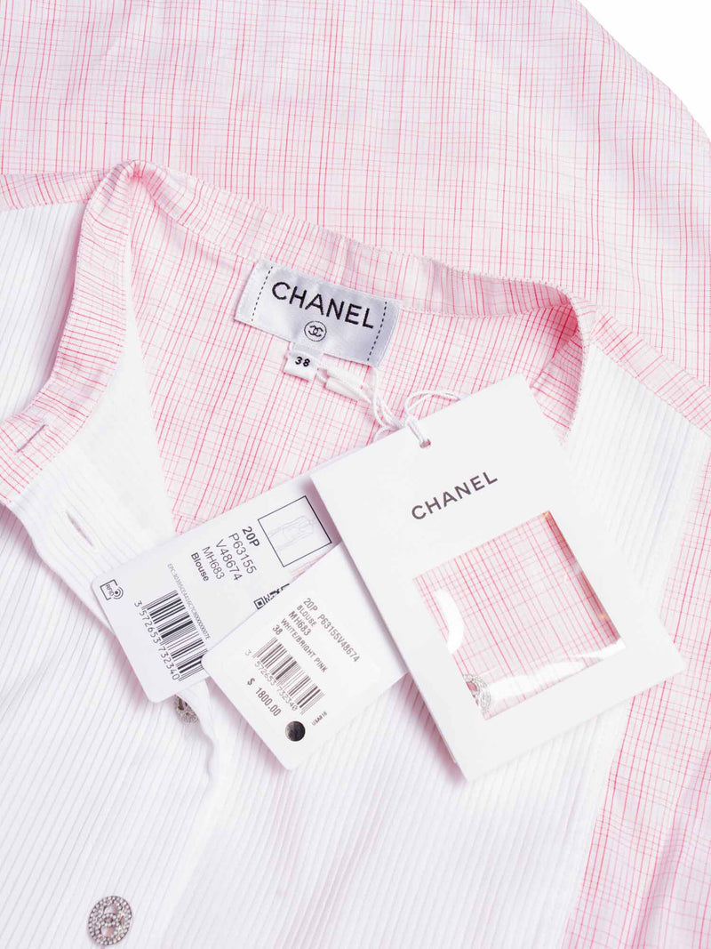 CHANEL Cotton CC Logo Swarovski Buttons Sleeveless Top Red White-designer resale