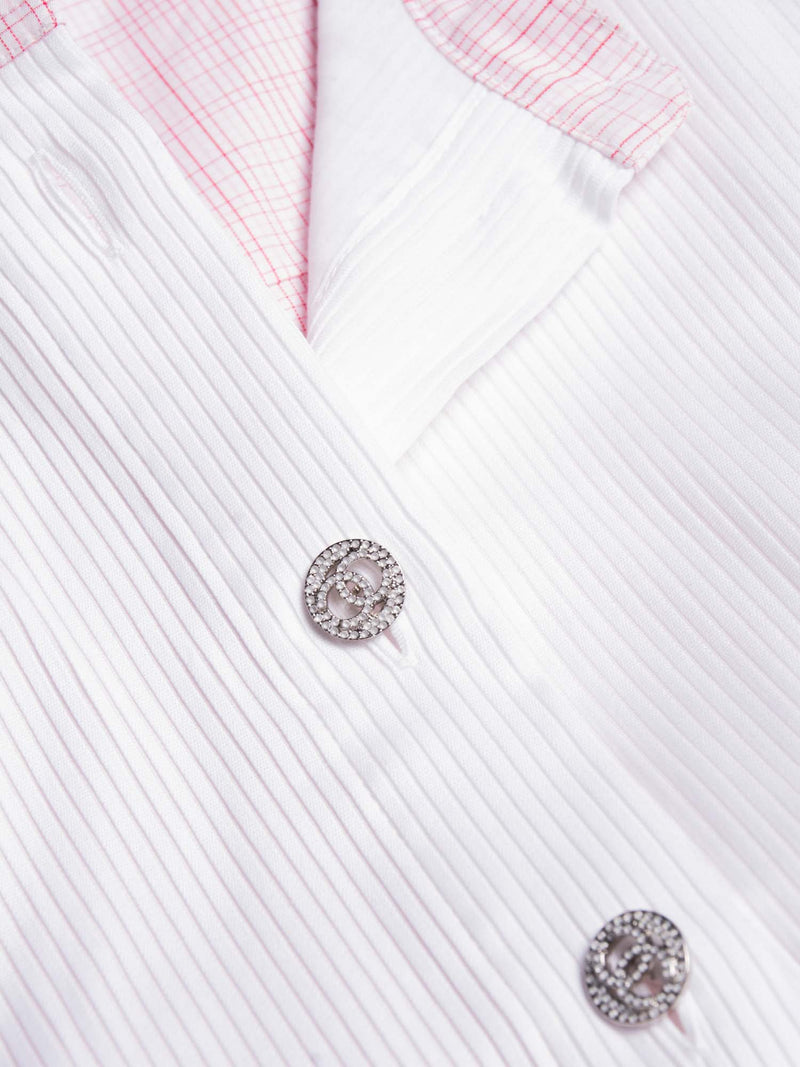 CHANEL Cotton CC Logo Swarovski Buttons Sleeveless Top Red White-designer resale