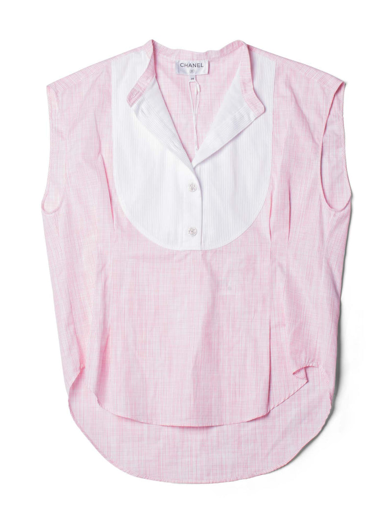 CHANEL Cotton CC Logo Swarovski Buttons Sleeveless Top Red White-designer resale