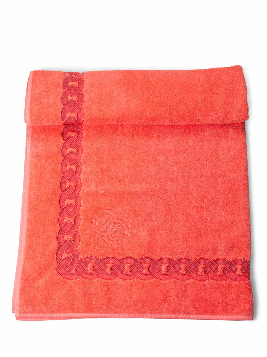 CHANEL Cotton CC Logo XXL Beach Towel Pink