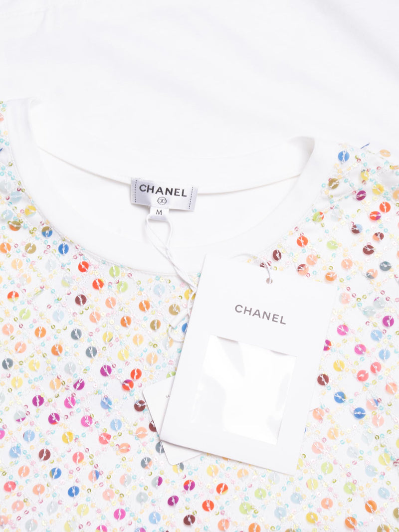 CHANEL Cotton Sequin CC Logo La Pausa Top White-designer resale
