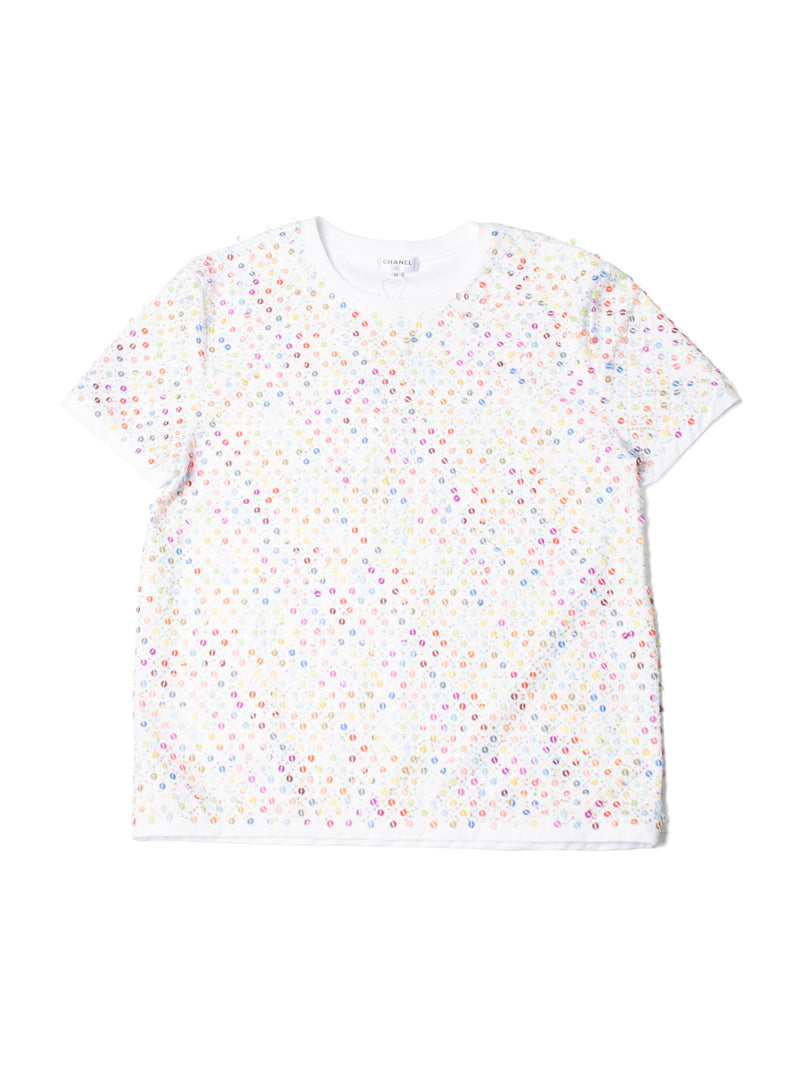 CHANEL Cotton Sequin CC Logo La Pausa Top White-designer resale