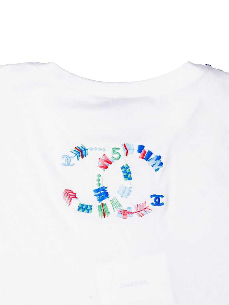 CHANEL Cotton Sequin CC Logo La Pausa Top White-designer resale