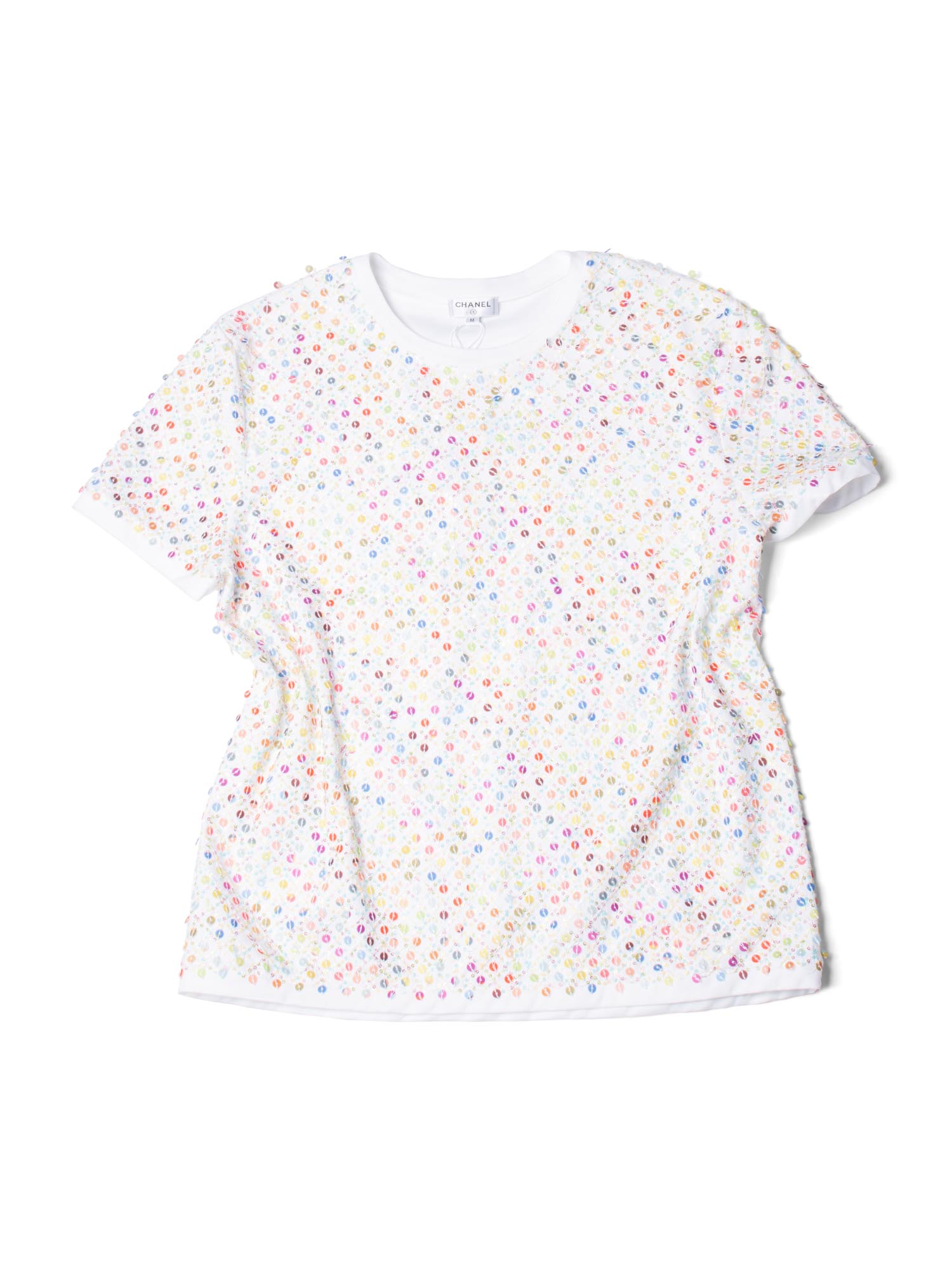 CHANEL Cotton Sequin CC Logo La Pausa Top White-designer resale