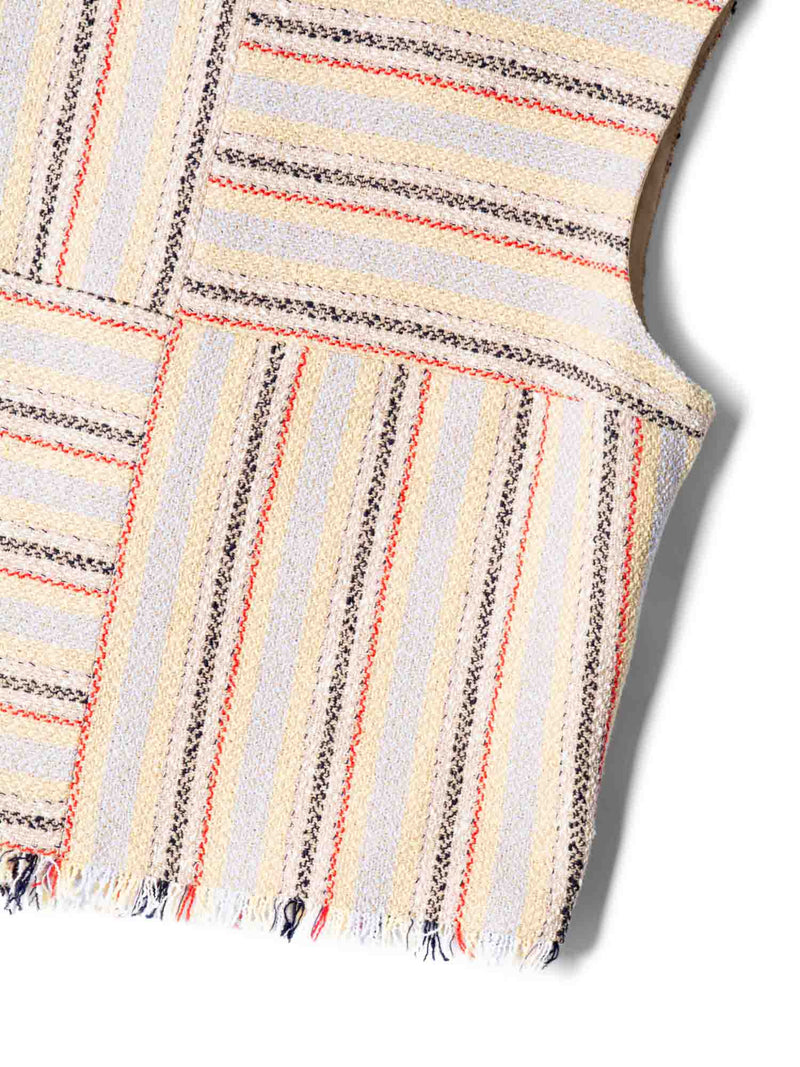 CHANEL Cruise CC Logo Wooden Buttons Tweed Fringy Top Beige-designer resale