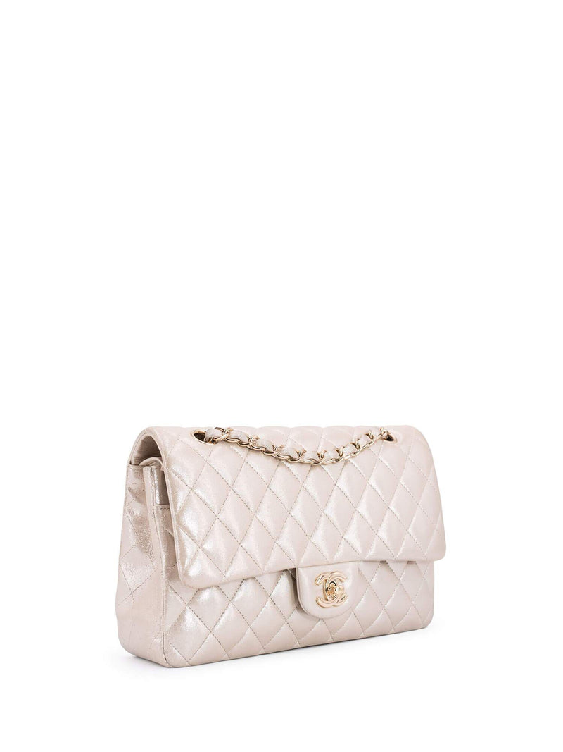 CHANEL Iridescent Satin Lambskin Quilted Medium Double Flap Bag Gold-designer resale