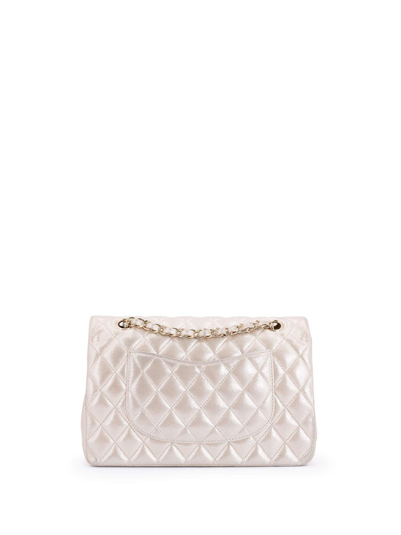 CHANEL Iridescent Satin Lambskin Quilted Medium Double Flap Bag Gold-designer resale