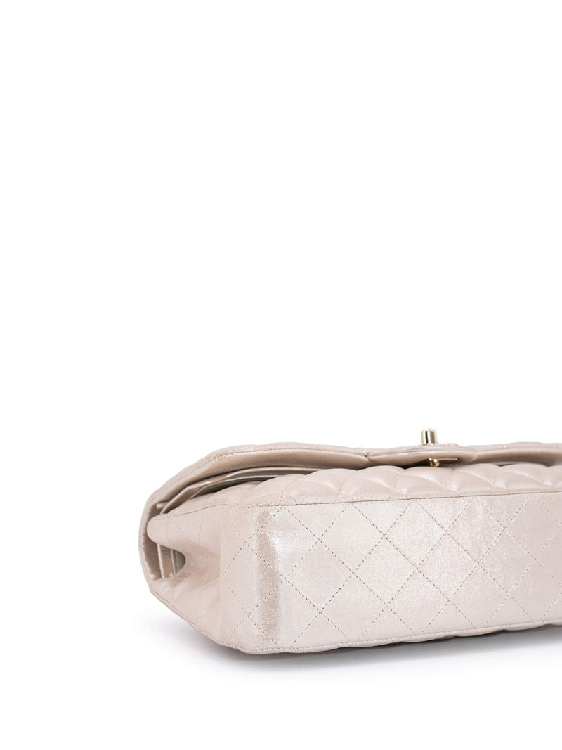 CHANEL Iridescent Satin Lambskin Quilted Medium Double Flap Bag Gold-designer resale