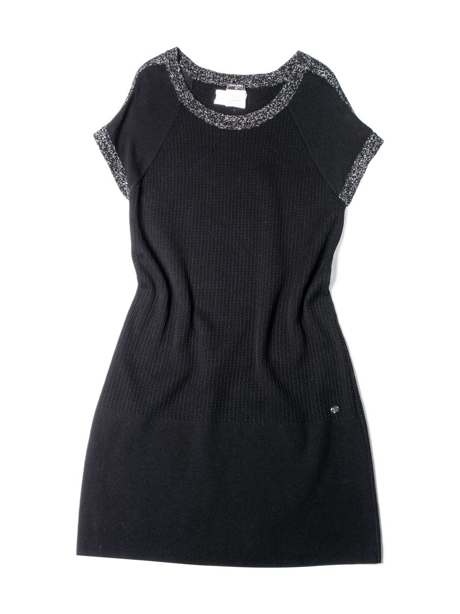 CHANEL Knit CC Logo Fringe Midi Dress Black