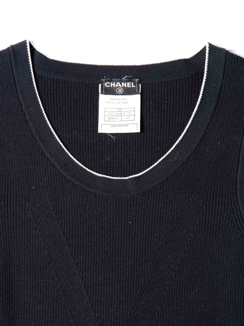 CHANEL Knitted CC Logo Ruffled Mini Dress Navy Blue-designer resale