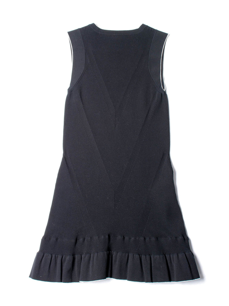 CHANEL Knitted CC Logo Ruffled Mini Dress Navy Blue-designer resale