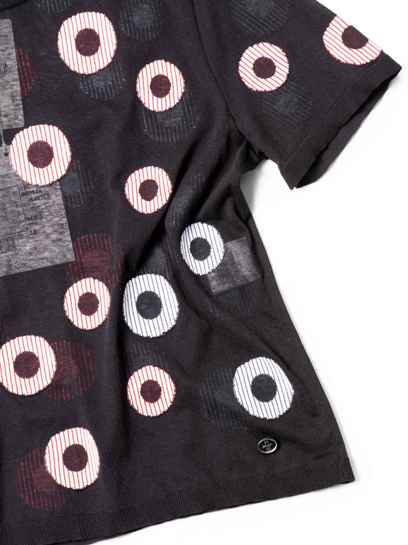 CHANEL La Pausa 19C Cotton Polka Dot Striped Top Black-designer resale