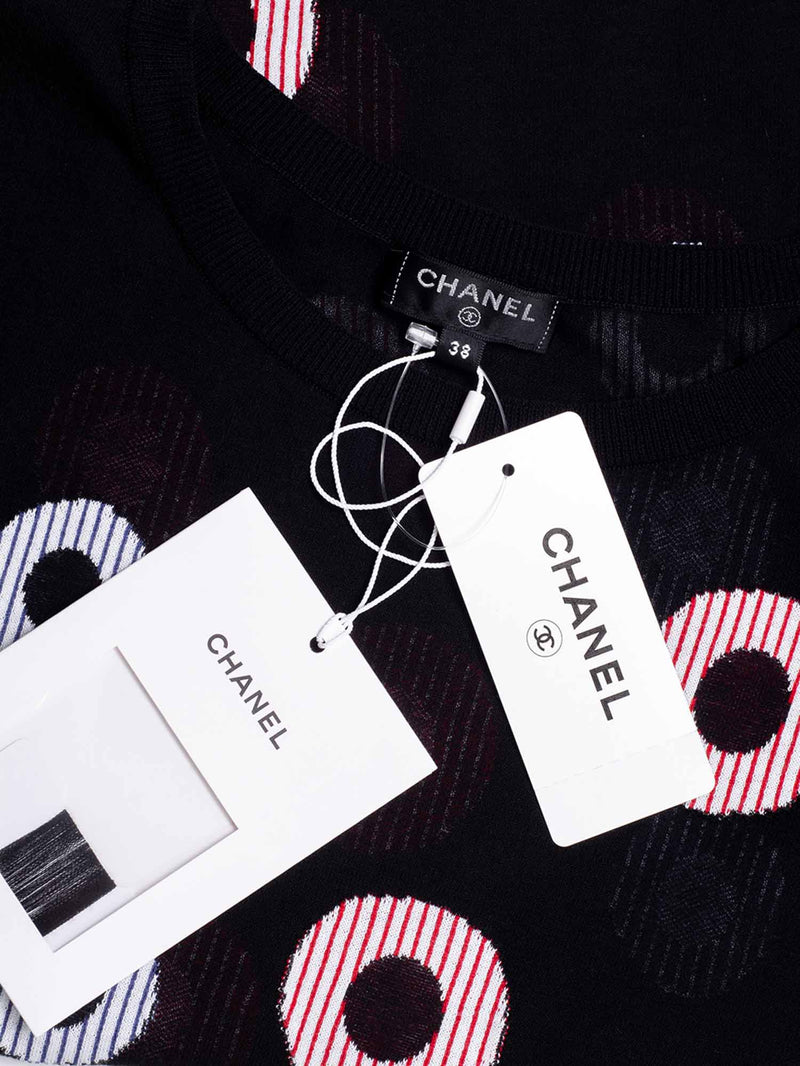 CHANEL La Pausa 19C Cotton Polka Dot Striped Top Black-designer resale