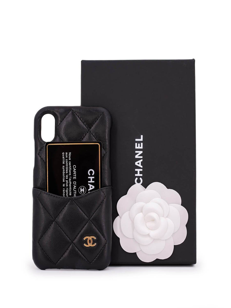 CHANEL Lambskin Quilted iPhone X Case Black CHANEL Lambskin Quilted iPhone X Case Black