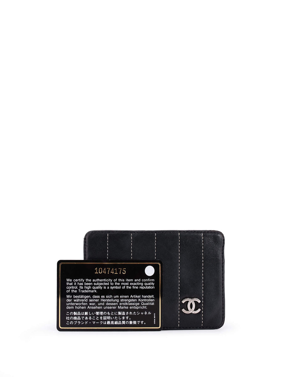 その他 CHANEL post card CHANEL Leather Quilted CC Logo Card Holder Wallet Black