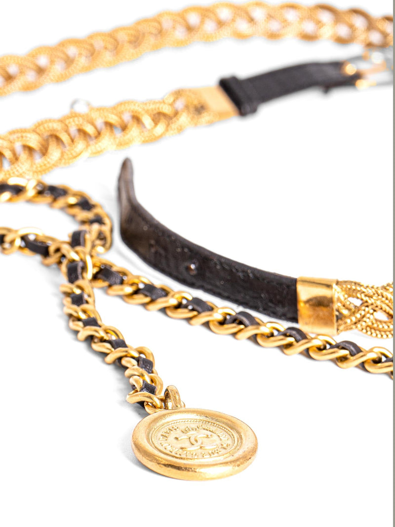 CHANEL Medallion 24K Gold Multi-Chain Leather Belt Black-designer resale
