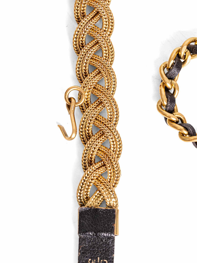 CHANEL Medallion 24K Gold Multi-Chain Leather Belt Black-designer resale